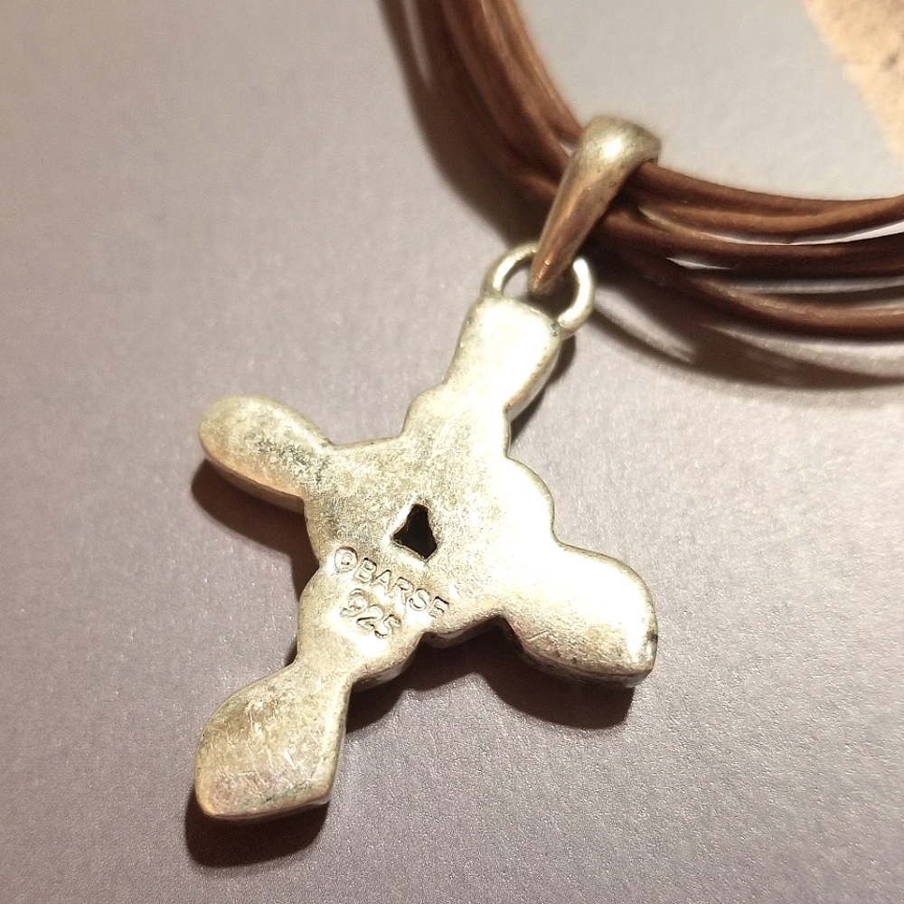 BARSE Retired Multi Gem Cross Necklace Sterling and Leather - Picture 6 of 7